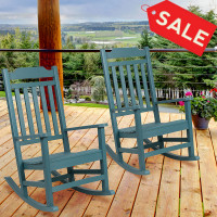 Flash Furniture 2-JJ-C14703-TL-GG Set of 2 Winston All-Weather Rocking Chair in Teal Faux Wood